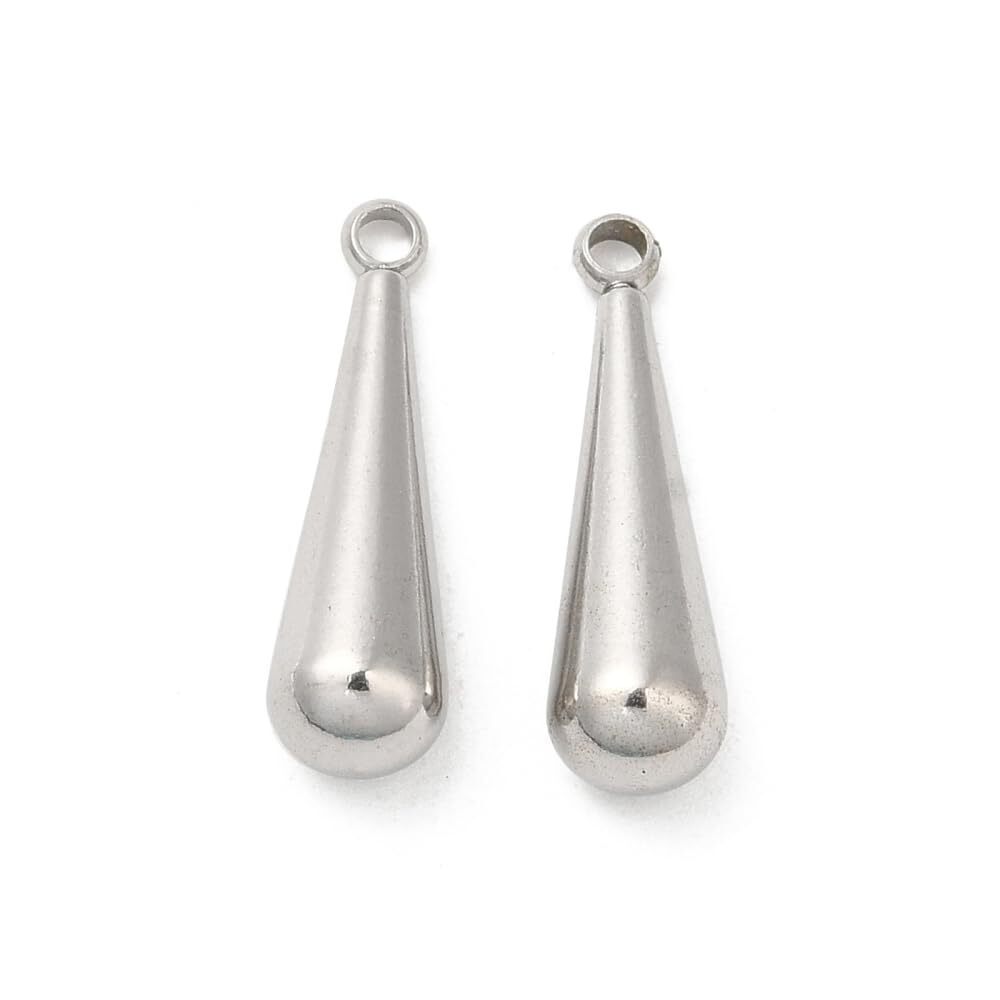 8878 20Pcs Silver Color Teardrop Bead Charms Stainless Steel Tear Drop